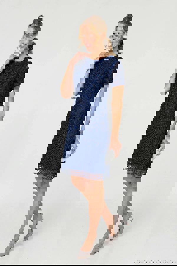 Navy | Sheer Lace Layered Knee Length Dress