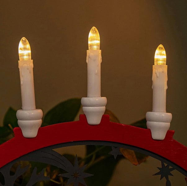 Samuel Alexander 45cm Battery Operated Light up Red Wooden Christmas Candle Bridge with 9 Warm White LEDs