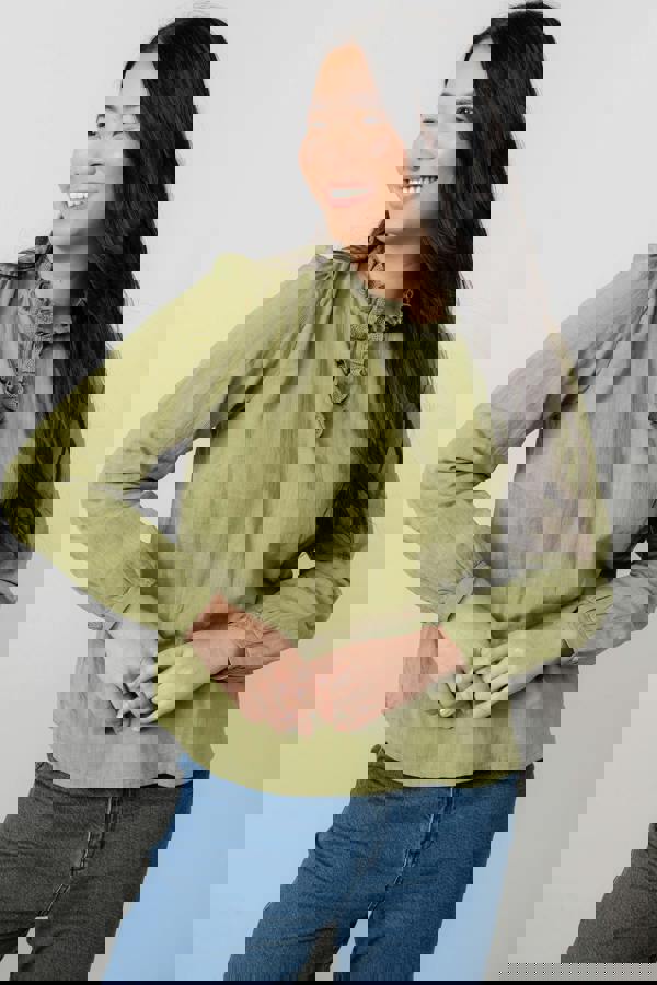 Emily Organic Cotton Check Keyhole Blouse Moss | Lily and Me Clothing