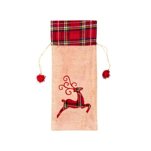 Size 15 x 35 cm Christmas Wine Bottle Cover Bag with Drawstring Reindeer Print for Festive Gift Display image 1