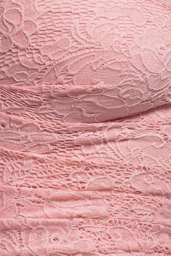 One Shoulder Cape Sleeve Pleated Lace Maxi Dress - Blush Pink DR5065