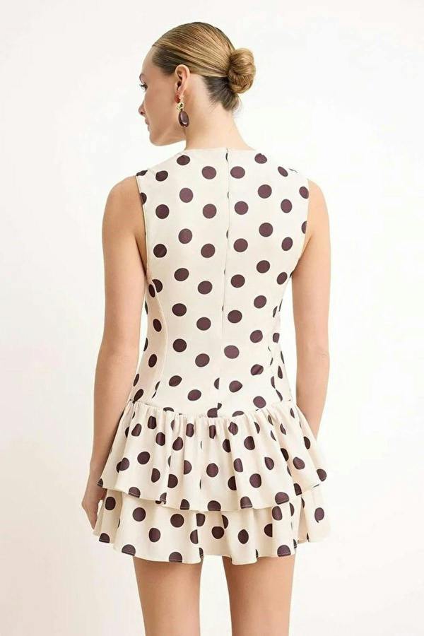 Polka Dot Sleeveless Satin Lined Shorts Frill Skater Dress