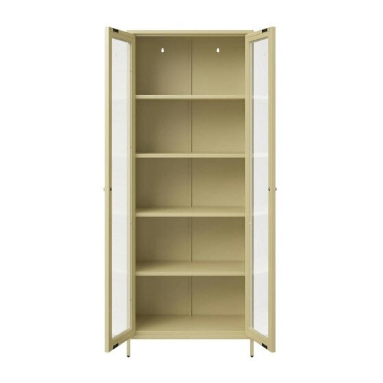 Wyld Haus Barla Beige Cream Steel Metal Display Cabinet 2 Glass Doors