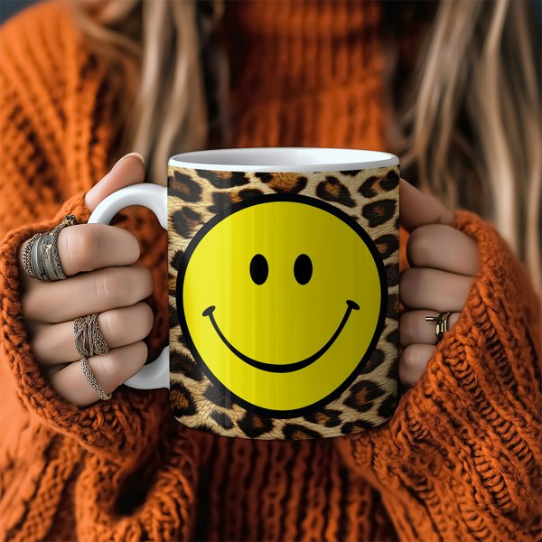 Brown Leopard Print Smiley face Mug - Love Frankie