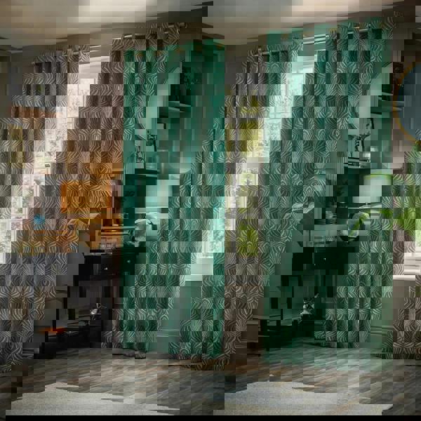 Paoletti Gatsby Jacquard Eyelet Curtains - Emerald