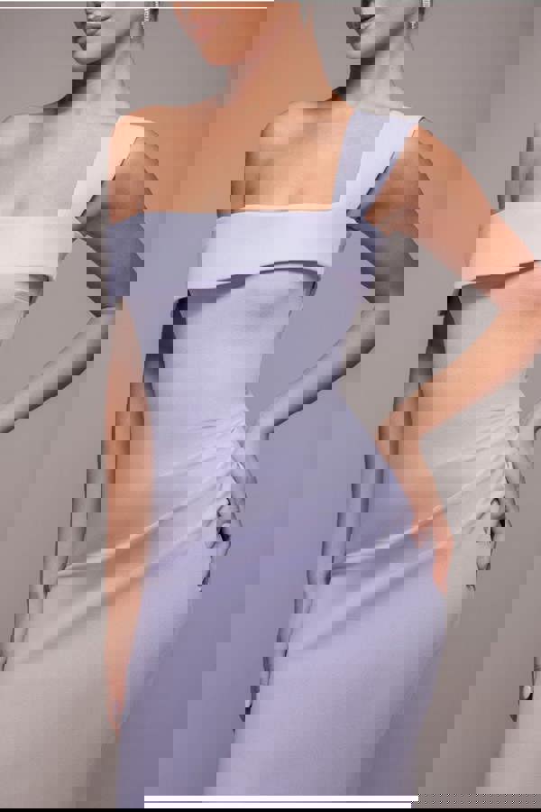 Off The Shoulder Pleated Waist Maxi Dress - Lilac DR2594