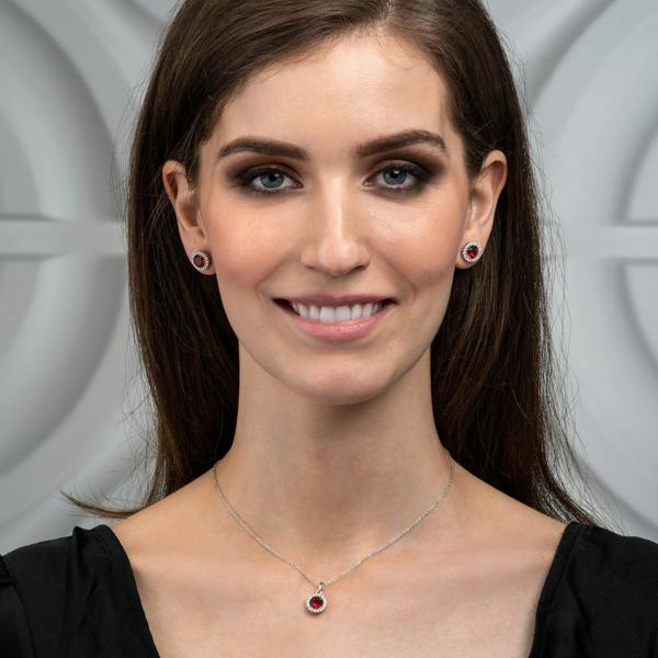 925 Sterling Silver Red Halo Pendant Necklace for Women. - namana.london