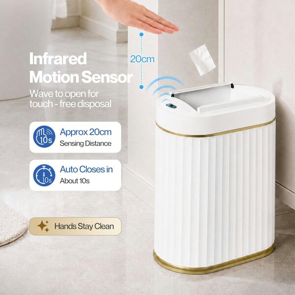TOQUE Sensor Rubbish Bin 7L Touchless Silent Butterfly Lid for Bedroom White