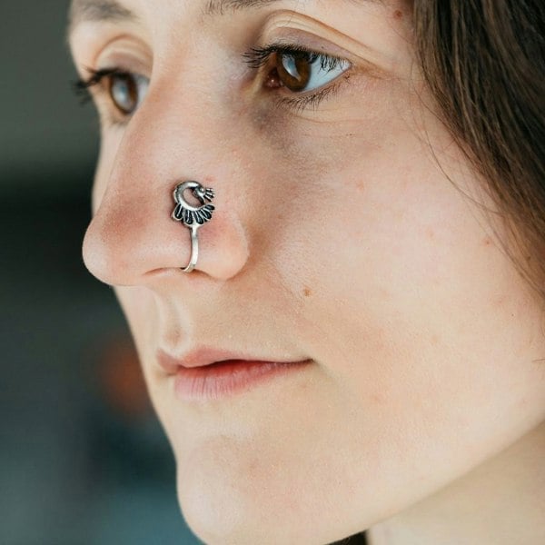 Silver Peacock Nose Pin