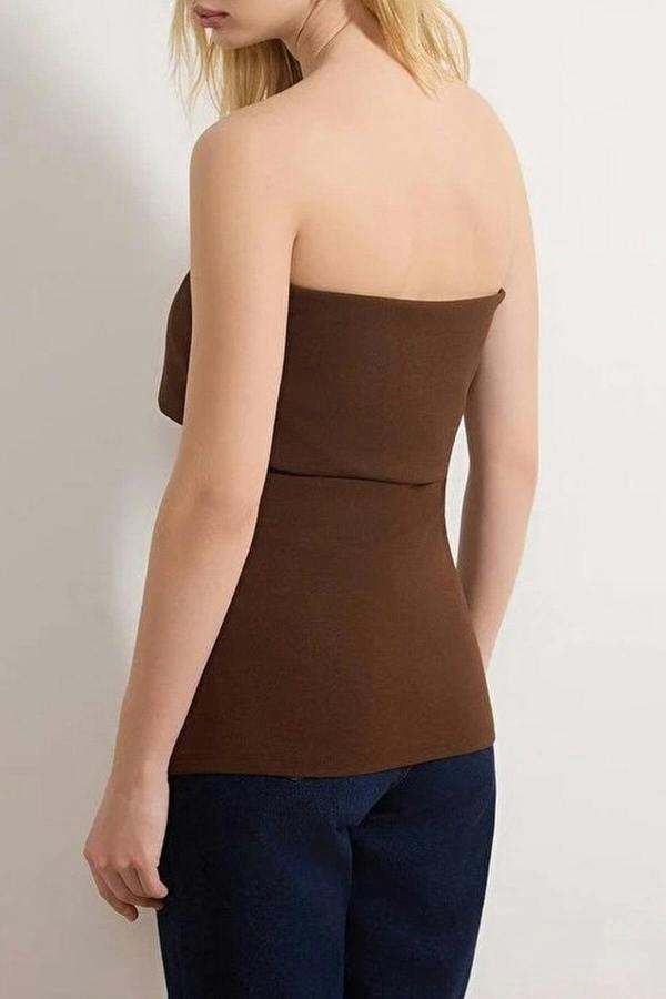 WOVCOR Strapless Neckline Side Zipper Crepe Knit Blouse