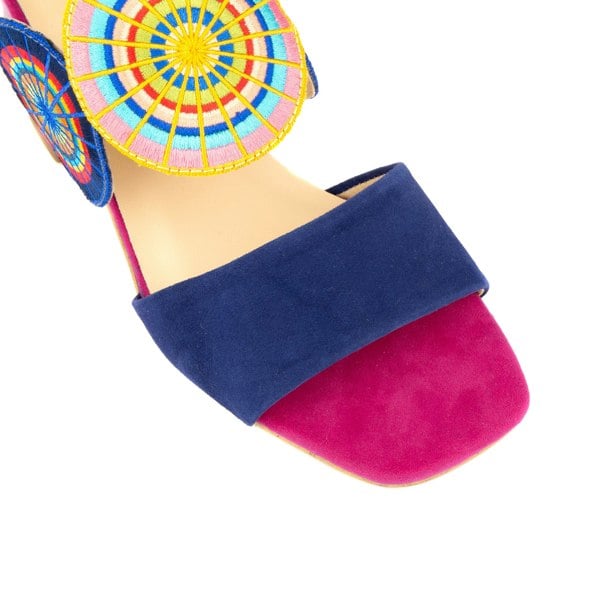 Embassy London Vibe - Navy & Purple - Women's open-toe and ankle strap block heel leather sandal