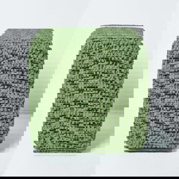 HOMESCAPES Cube Cotton Knitted Pouffe Footstool Bean Filled Hand Knitted