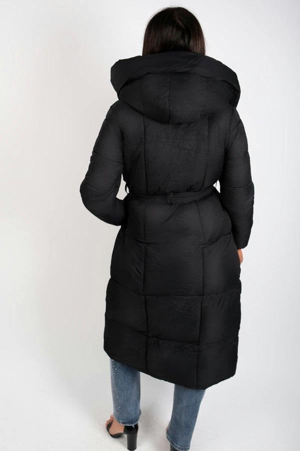 Velina Longline Puffer Coat With Belted Waist - Brown
