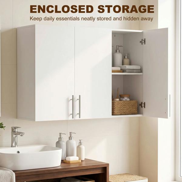 HOMCOM Bathroom Wall Cabinet with 3 Doors, Adjustable Shelf for Kitchen