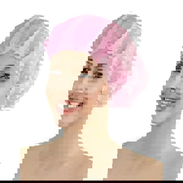 Pink Fashy Classic Shower Cap with waterproof elastic band, pack of 10