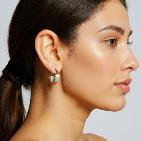 Luxe Tones Capri Candy Stripe Enamel Mini Heart Hoop Earrings