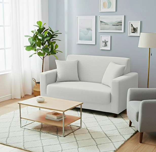 Anyseat 2 Seater Sofa Cover Plain White Style and Protection For Living Room Sofa Chair Elastic Stretchable Slipcover