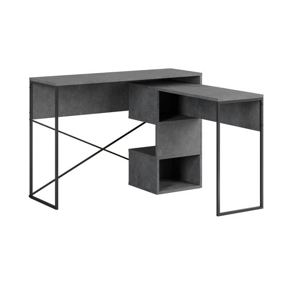 Decortie Modern Badau L-Shaped Computer Desk Metal Legs 3 Adjustable Storage Shelf Extra Table 110cm(W) Work PC Office