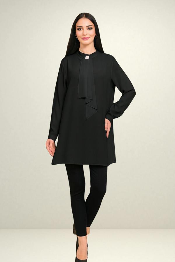 Hoxton Gal Relaxed Fit Long Sleeves Brooch Detailed Tunic