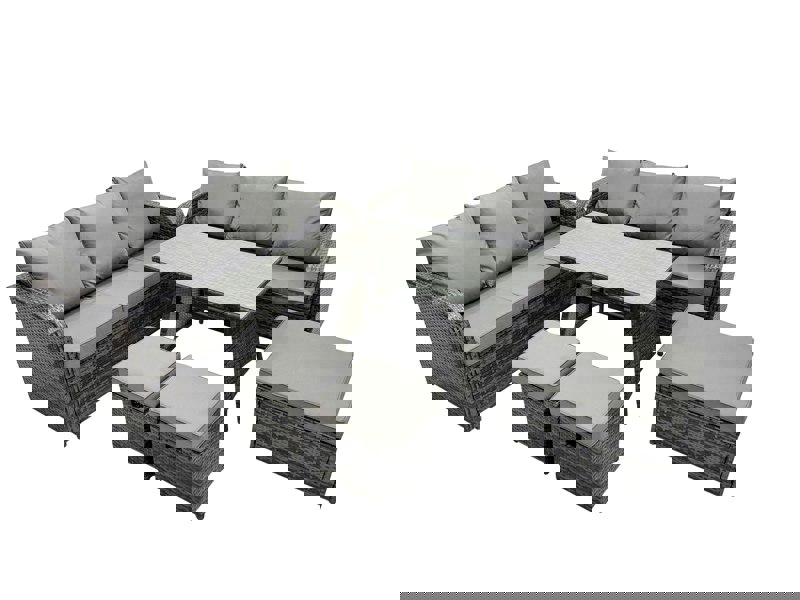 Fimous Garden Rattan Outdoor Furniture Set 9 Seater with 3 Seater Sofa 3 Stools Dark Grey