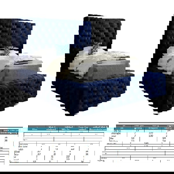 Casa Magna Grand Milan Pleated Upholstery Bed Frame - Blue