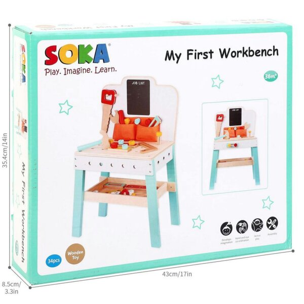 Dyzi My First Wooden Workbench Kids Pretend Play Tool Set