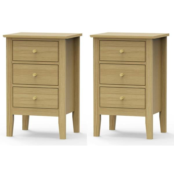 Core Products Set of 2 Henley 3-Drawer Premium Light-Oak Effect Bedside Cabinets