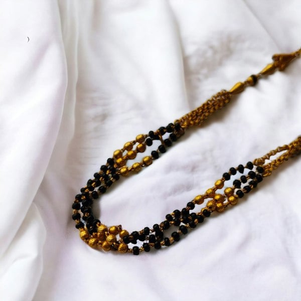 The Colourful Aura Multi Strand Gold Black Beaded Indian Asian Nazar Mangalsutra Choker Necklace