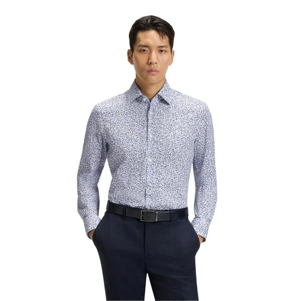 Boss Mens Floral Slim Long-Sleeved Shirt - Pastel Blue - 