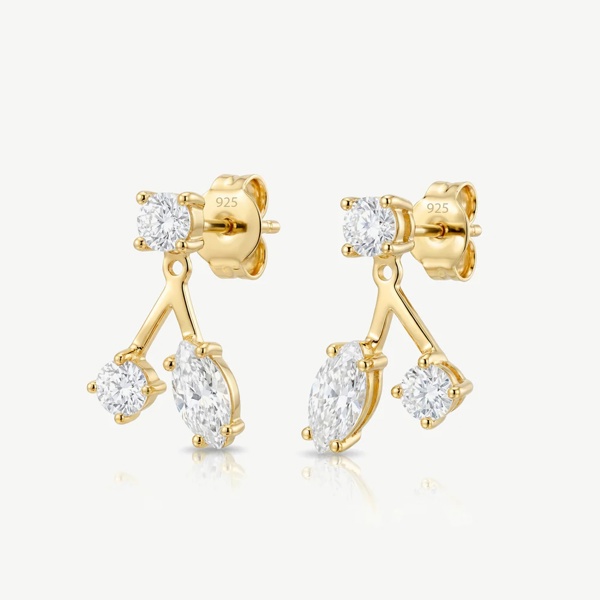 Moissanite Ear Jacket Stud Earrings in 18k Gold or Silver