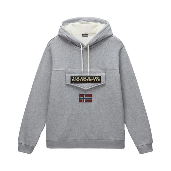 Napapijri Mens Logo Cotton Hoodie - Grey Marl - 
