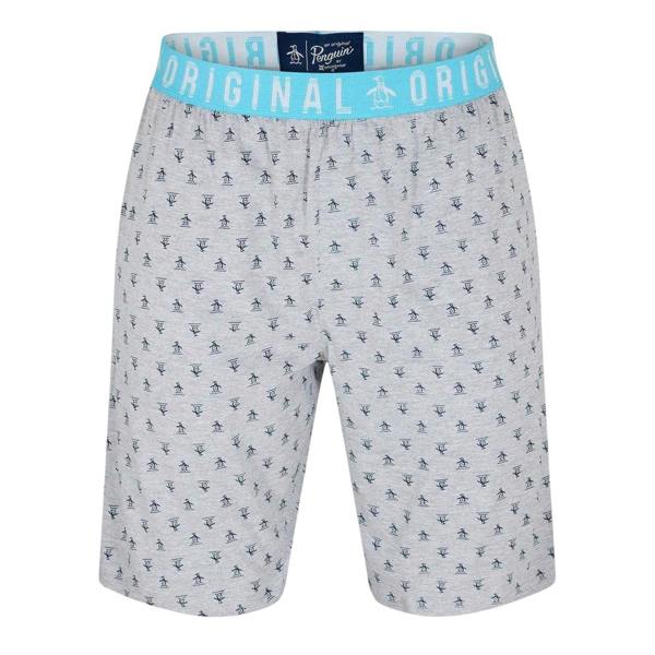 Original Penguin Mens All Over Logo Pyjama Shorts - Grey - 