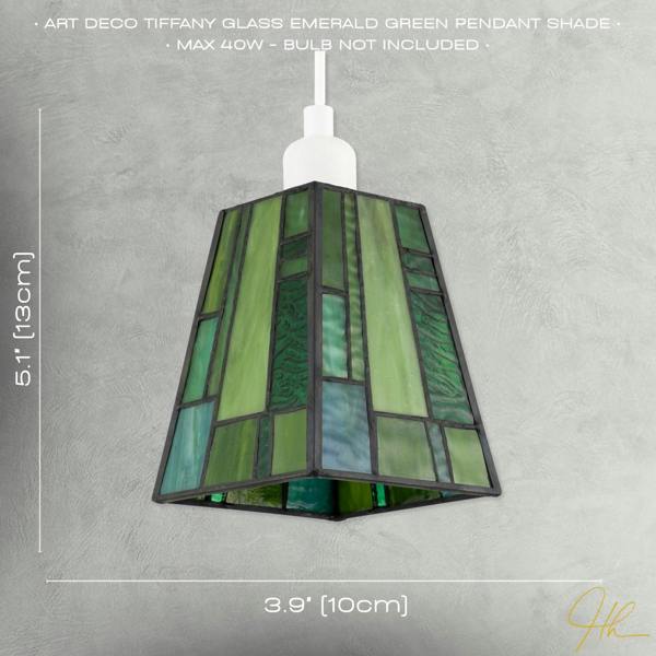 Art Deco Tiffany Glass Pendant Shade with Emerald and Green Panels Image 7