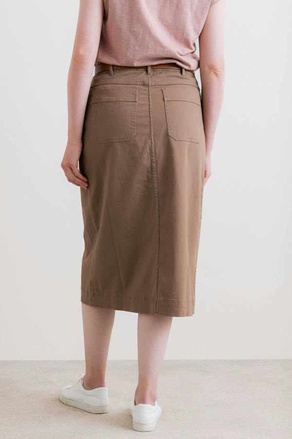 Lily & Me Morwenna Stretch Twill Midi Skirt Mocha