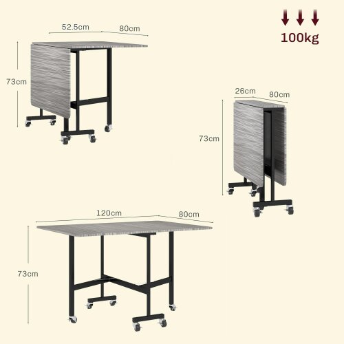 Wyld Haus Neseva Wooden Grey Wood Effect Drop Leaf Dining Table With Wheels Seating 6