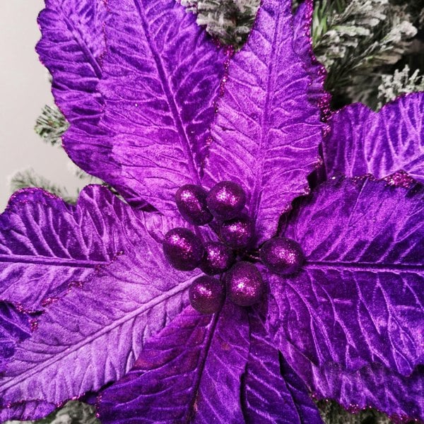 Samuel Alexander 76cm Purple Velvet Poinsettia Stem with Glitter Christmas Decoration