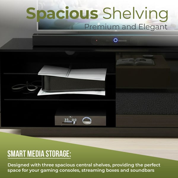 Centurion Supports Gallus Gloss Black with 2-Black Drawers and 3-Shelf 32"-55" LED/LCD/Plasma Cabinet TV Stand