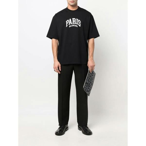 Balenciaga Paris Logo Cotton T-Shirt   in  Black