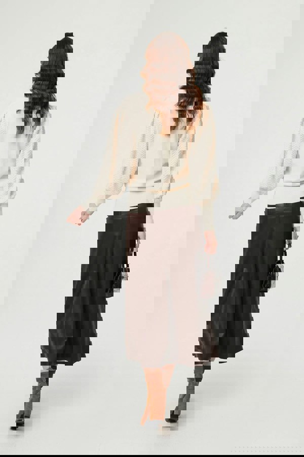 Beige | Chevron Texture Balloon Sleeve Jumper
