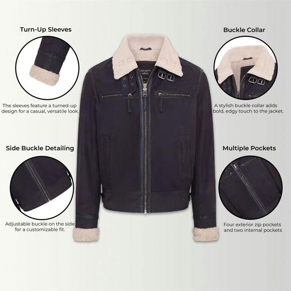 Infinity Leather Mens Real Sheep Suede Bomber Aviator Jacket - Sandnes