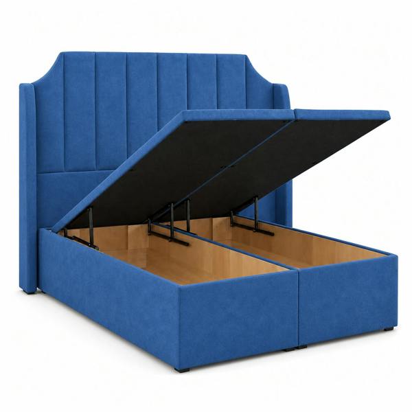 Great British Beds Art Deco Winged Divan Ottoman Bed - Blue Plush