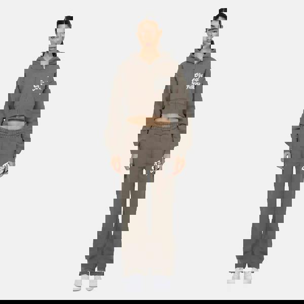 Good For Nothing Taupe Cropped Zip Through Hoodie - Taupe Image 4