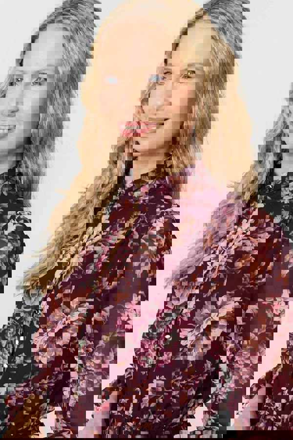 Burgundy | Floral Semi Sheer Mesh Layer Midi Dress