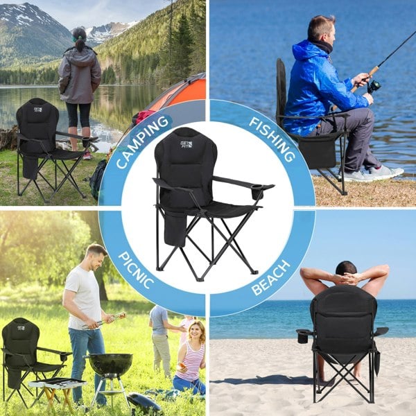 Get Fit Premium Foldable Thick Padded Camping Chair 3kg - Cup Holder, Carry Bag, Pocket