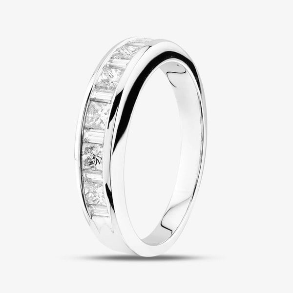 T. H. Baker 18ct White Gold 0.74ct Princess & Baguette Cut Diamond Half Eternity Ring R10548W 0.74 N