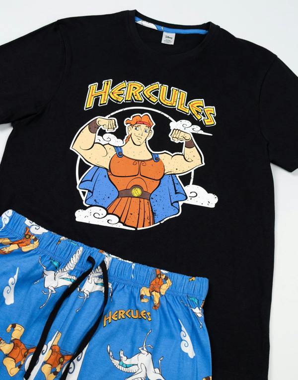 Disney Mens Black Hercules Short Sleeve Long Leg Pyjama Set