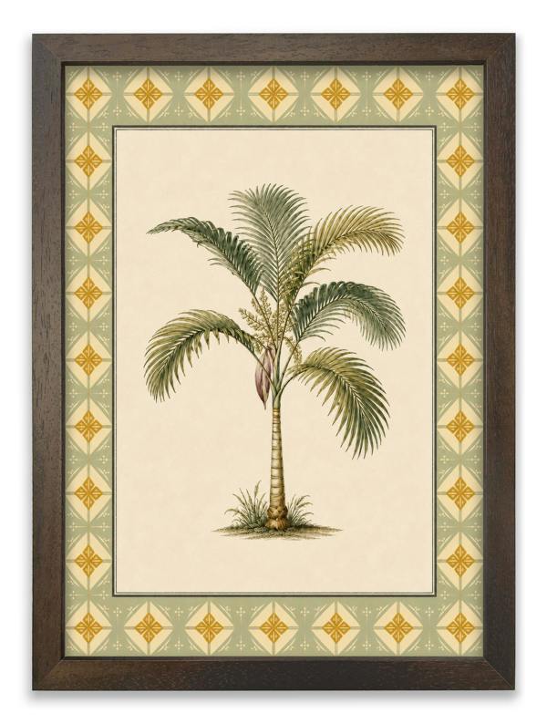 Exceptional Art Vintage Palms with Patterned Mount - Slim Coffee Brown Frame