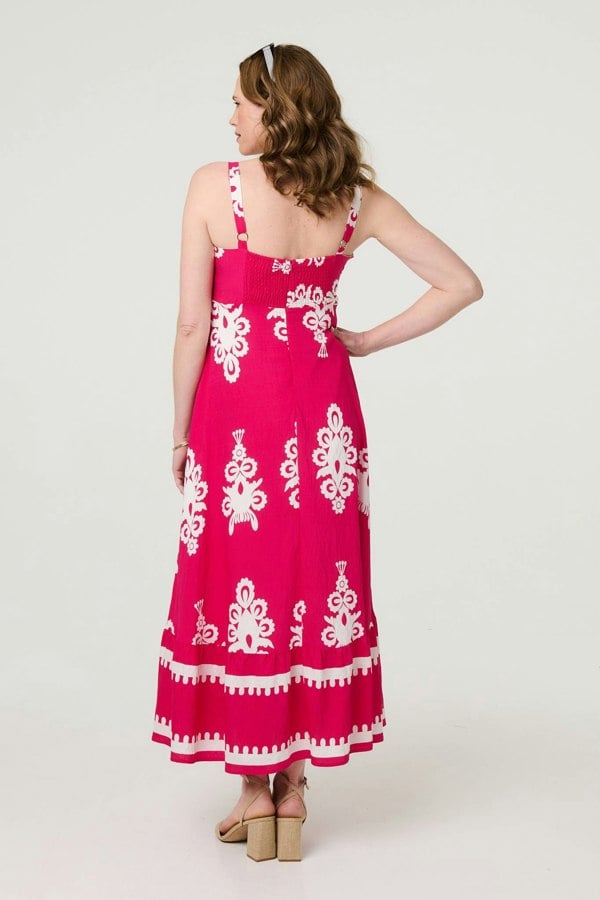 Pink | Ikat Print Sleeveless A-Line Maxi Dress
