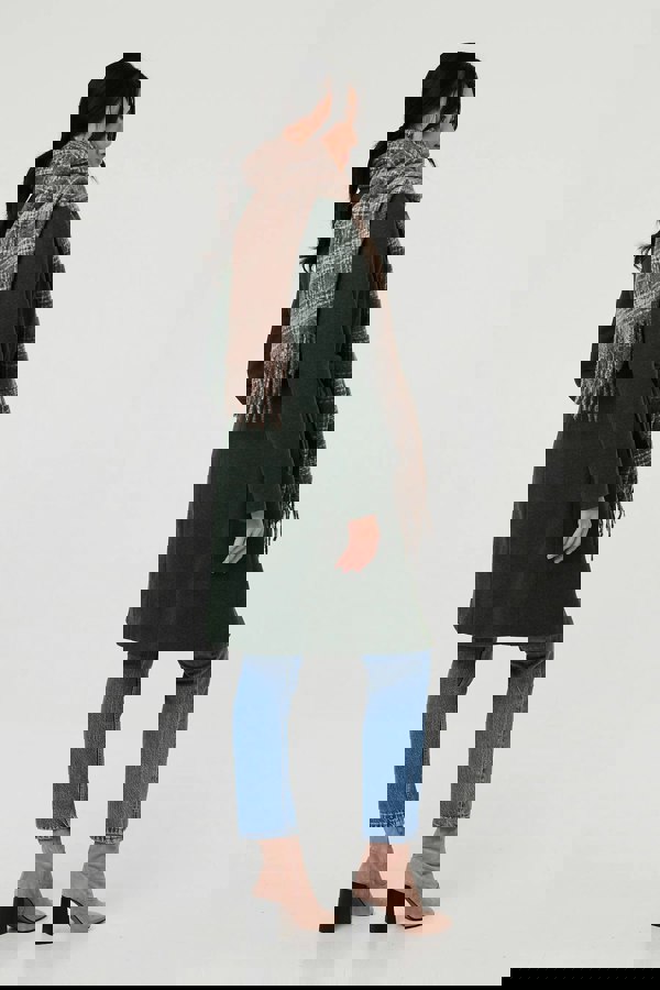 Grey | Checked Tassel Fringed Scarf
