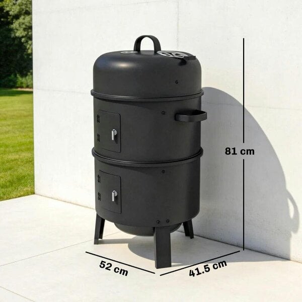 3-in-1 Vertical Charcoal Smoker with 2 Grill Grates, Built-in Thermometer, Adjustable Vent, 2 Doors
